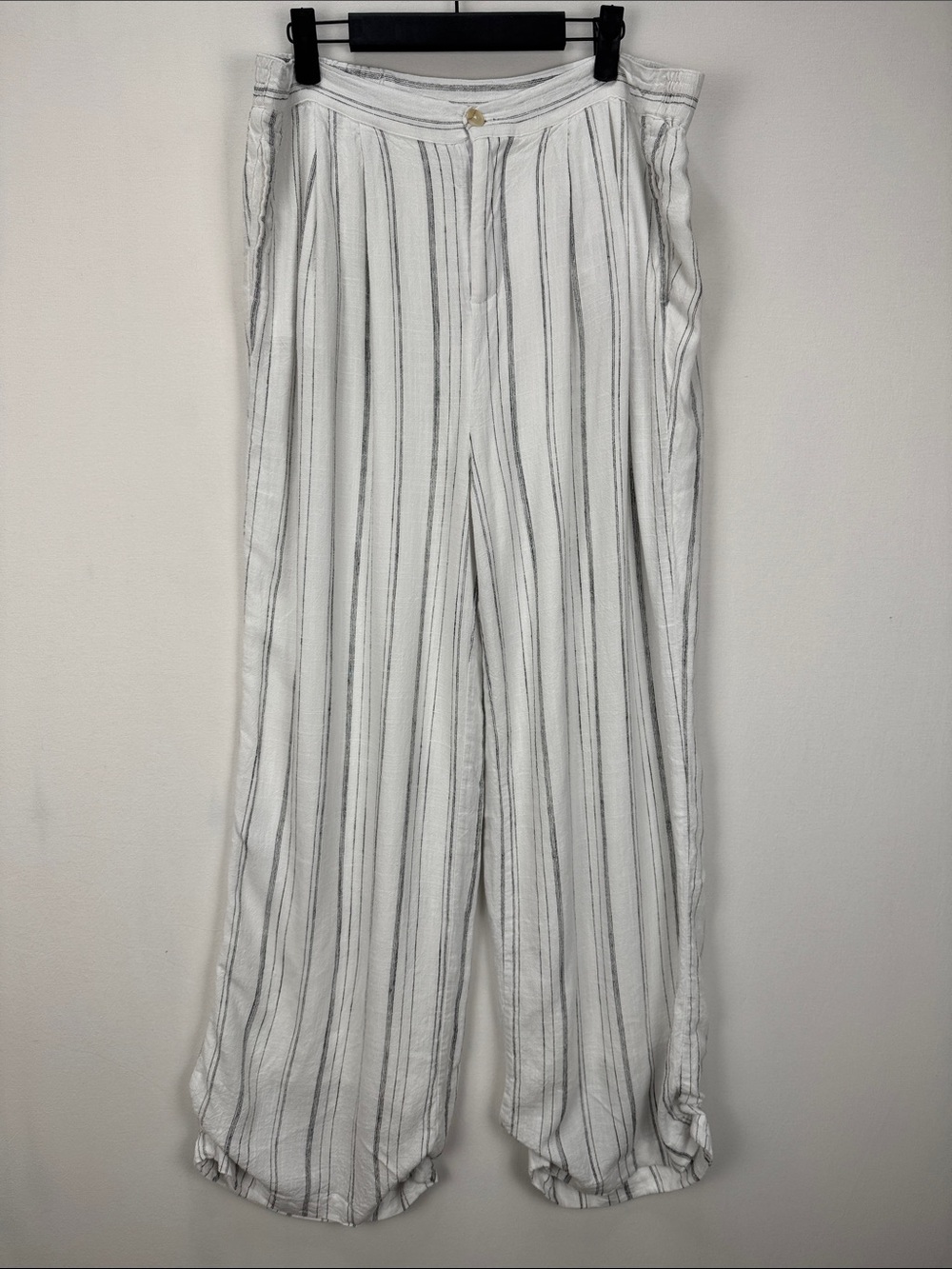 Thread & Supply White Black Stripe Linen Blend Wide Leg Pants XL